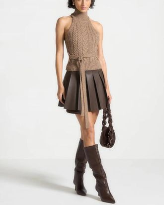 Mani&egrave;re De Voir Juliette Leather Pleat Front Skort in Brown at Nordstrom, Size 10