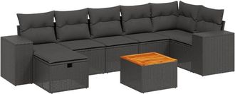 vidaXL Set De Sof&aacute;s De Jard&iacute;n 8 Piezas Y Cojines Rat&aacute;n Sint&eacute;tico Negro Vidaxl