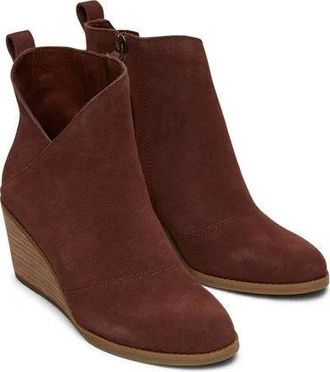 Toms Sutton Bootie Womens Chestnut Suede Side Zip Wedge Heel Boots LION480
