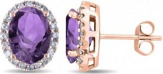 Allurez Oval Amethyst & Halo Diamond Stud Earrings 14k Rose Gold 3.92ct