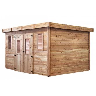 Foresta Caseta De Jard&iacute;n De Madera Maciza 380x280 Cm - Grosor De Pared 28 Mm - Techo Plano De Policarbonato - 10,64 M&sup2; - Sl4030 Foresta