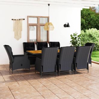 vidaXL Set Comedor Jard&iacute;n 9 Pzas Y Cojines Rat&aacute;n Sint&eacute;tico Gris Oscuro Vidaxl