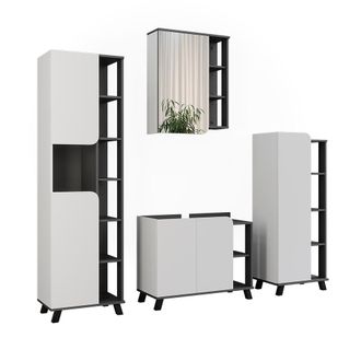 Vicco Conjunto De Muebles De Ba&ntilde;o Karen, Antracita/blanco, 4 Partes