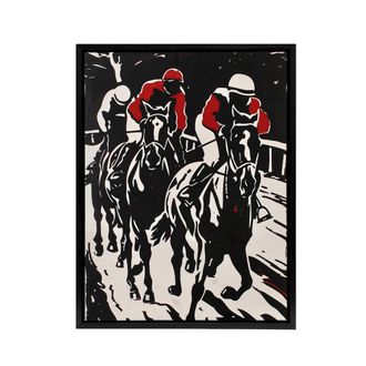 Artery8 Jockeys Horse Racing Race Framed Canvas Wall Art Print in Black | Size: W24 x H32