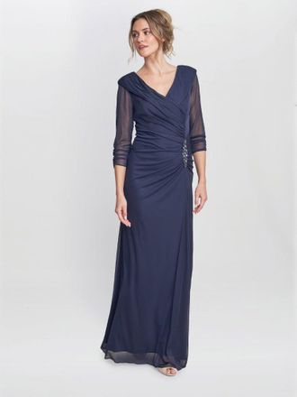 Gina Bacconi Womens Georgina Maxi Portrait Collar Dress With Beaded Trim - Navy - Size 12 UK