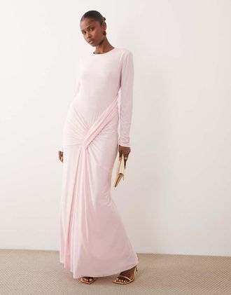 Daska Vestito lungo elasticizzato a maniche lunghe allacciato in vita rosa confetto