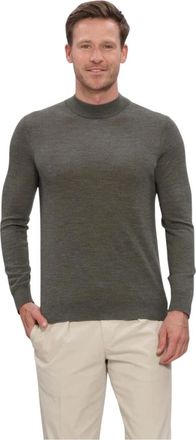 Profuomo Pullover met mocknek van extrafijne merinowol - Heren - Truien - Groen - Maat: M Wol