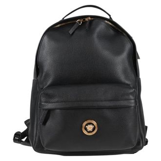 Versace Medusa Zip Leather Black Leather Backpack Bag (Pre-Owned)