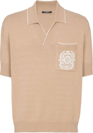 Balmain Geborduurd V-hals Polo Beige - Heren - Polos - Beige - L - Tops