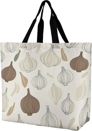 Generic Garlic Pattern Reusable Shopping Bags One Shoulder Grocery Tote Bag Waterproof Big Purse for Work Travel