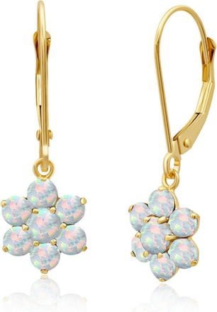 MAX + STONE Solid 14K Yellow or White Gold Gemstone Flower Shape Dangle Earrings