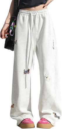 Generic Wide Leg Joggers for Women UK Cute Dachshund Dog Print Jogging Bottoms Open Hem Sweatpants Womens Baggy Elastic Drawstring Waisted Tracksuit Bottoms F