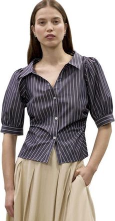 Rebecca Taylor Isla Stripe Poplin Shirt in Navy Stripe at Nordstrom, Size X-Small