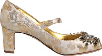 Dolce & Gabbana Gold Jacquard Crystal Mary Janes Pumps Womens Shoes