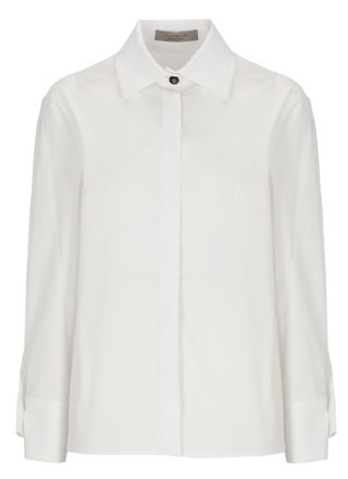 D.exterior White Boxy Concealed Placket Cotton Shirt