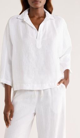 Frank & Eileen Gabi Crop Linen Popover Shirt in White at Nordstrom, Size X-Small