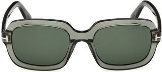 Tom Ford Lana 53mm Rectangular Sunglasses in Shiny Transparent Sage Green /t/Logo /Green Lens at Nordstrom