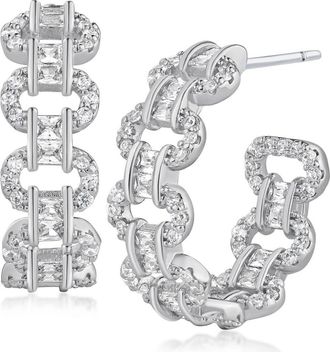Kenneth Jay Lane Pav&eacute; Cubic Zirconia Chain Hoop Earrings in Rhodium Plated at Nordstrom