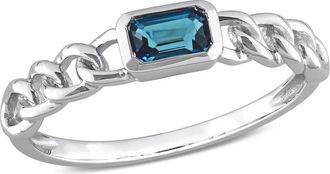 Amour 3/8 CT TGW Octagon London Blue Topaz Link Ring In 10K White Gold