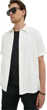 Sams&oslash;e & Sams&oslash;e Avan JX Shirt - Heren - Korte mouwen Overhemden - Beige - M - Katoen - Overhemden