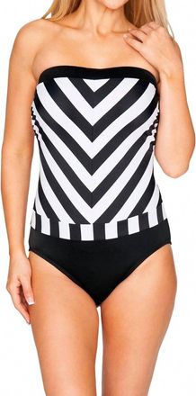 Longitude Lined Up Bandeau One Piece Swimsuit In Black/white