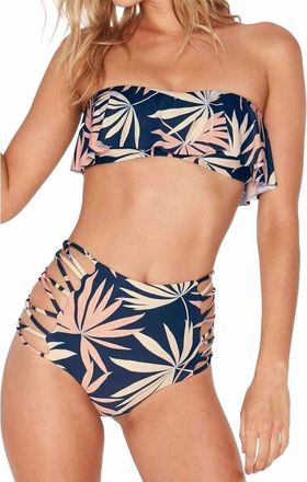 L*Space Polynesian Palm Tripp Bitsy Bikini Bottom In Navy