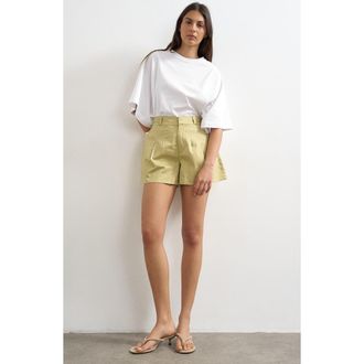 Topshop Pleat Cotton Shorts in Mgreen at Nordstrom, Size 12 Us