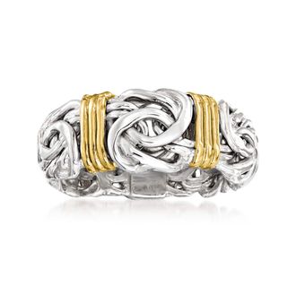 Ross-Simons Sterling Silver and 14kt Yellow Gold Byzantine Station Ring