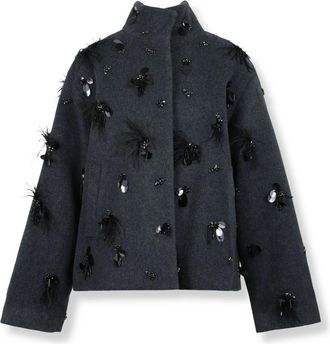 SIMKHAI Siena Embellished Wool Jacket - Dames - Jassen - Zwart - Maat: XS Wol