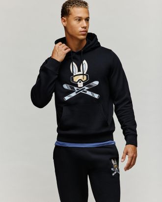 Psycho Bunny Mens Indigo Ski Bunny Hoodie 001 BLACK / XXL