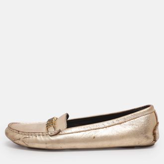 Carolina Herrera Gold Leather Logo Embellished Loafers