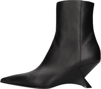 Vic Mati&eacute; Leren Wedge Enkellaarsjes - Dames - Sleehakken - Zwart - 37 EU - Leer - Schoenen