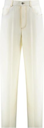 Bottega Veneta Wijde wollen broek met contraststiksels - Dames - Slim Fit Broeken - Beige - XS - Wol - Broeken