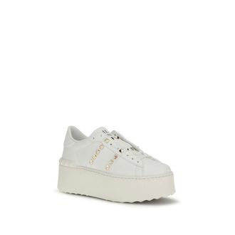 Valentino Garavani Womens White Calf Leather Bos Taurus Platform Sneakers