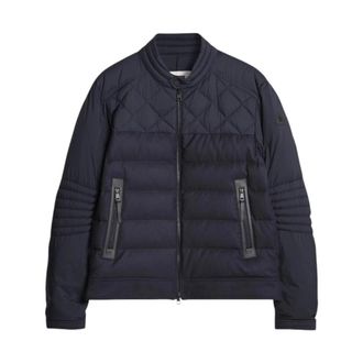 Moncler Bikerjack met lederen details - Heren - Winterjassen - Blauw - XL - Jassen