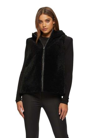 Gorski Reversible Shearling Lamb Hooded Vest in Black/black at Nordstrom, Size X-Small