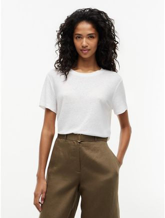 Tommy Hilfiger Womens Linen-Blend Crewneck T-Shirt - White - XXL