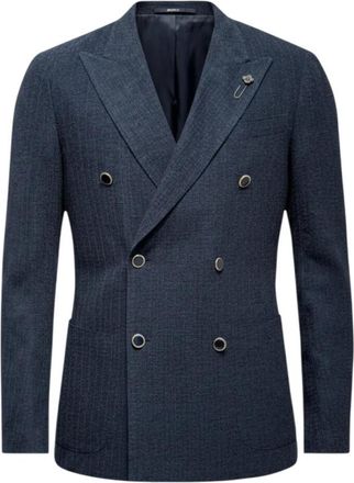 Lardini Dubbelrijige Blazer - Heren - Blazers - Blauw - XL - Katoen - Jassen