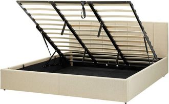 Beliani Cama Con Somier De Poli&eacute;ster Beige Negro 180 X 200 Cm Cabecero Almacenaje Dreux