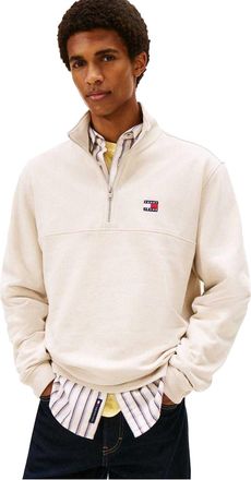 Tommy Jeans Heren Timberland Logo Zip Neck Sweatshirt (Antiek Wit)