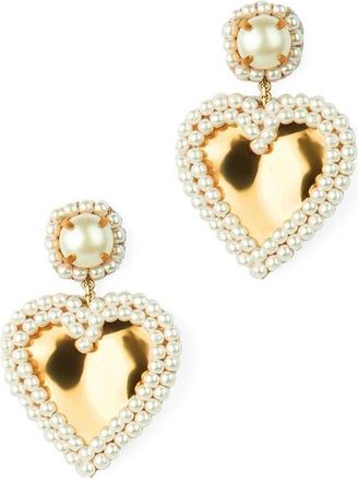 Deepa Gurnani Artis Faux Pearl Heart Drop Earrings in Gold at Nordstrom
