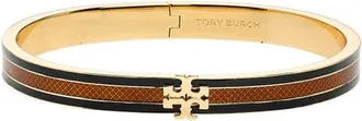 Tory Burch Kira Stripe Enamel Bangle in Tory Gold/black/brown at Nordstrom, Size Medium