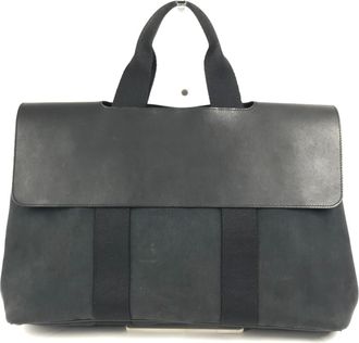 Herm&egrave;s Black Cotton Boston Bag Handbag Tote Bag (Pre-Owned)