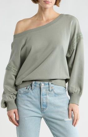 Abound Lace Trim One-Shoulder Sweatshirt in Green Halo at Nordstrom Rack, Size X-Small