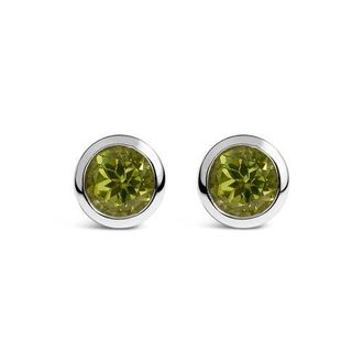 House of Brilliance 925 Sterling Silver 6MM Bezel Set Created Gemstone Solitaire Stud Earrings in Green Peridot at Nordstrom