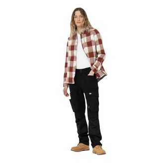 Dickies Womens/Ladies Flannel Shirt Jacket (Fired Brick) - Coral Cotton - Size Small