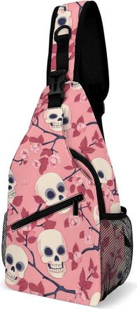 Generic Cherries Flowers Skulls Mens Shoulder Bags Sling Crossbody Backpack Travel Hiking Chest Bag with Small Side 38x20cm