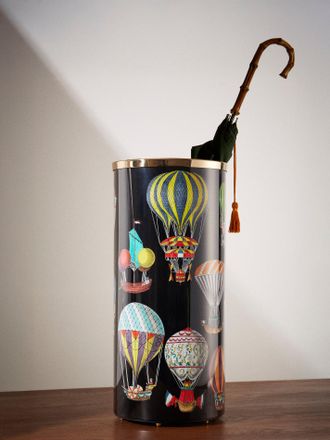 Fornasetti Palloni Wood and Brass Umbrella Stand