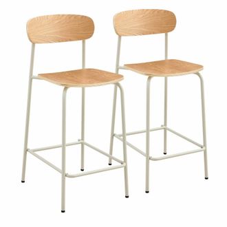Oviala Lote de 2 silla altas de metal y madera beige