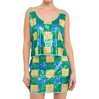 endless rose Sequin Check Tank in Blue Multi at Nordstrom Rack, Size X-Small